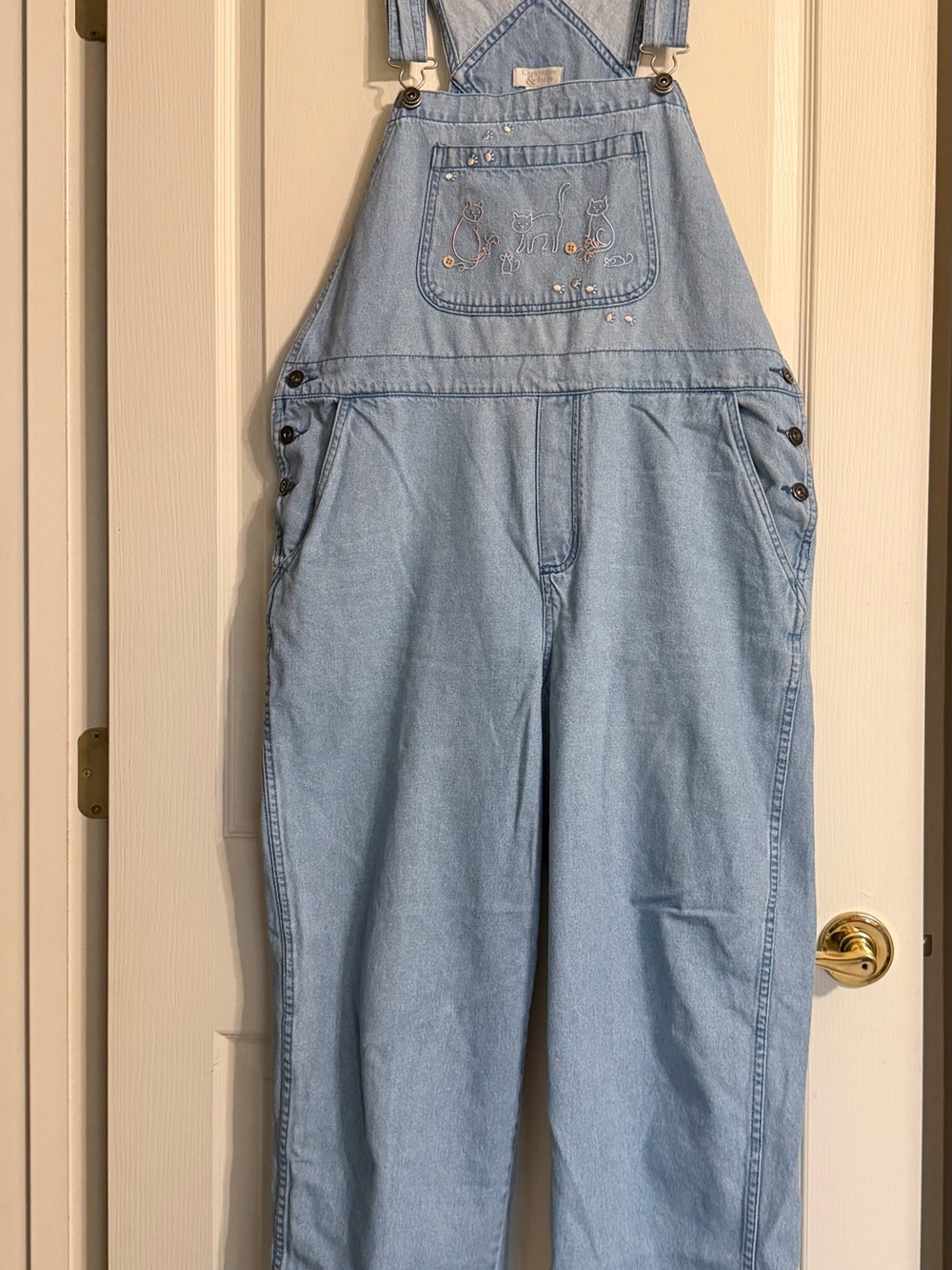 Vintage Christopher & Banks Denim Overalls with Embroidered Cat Details